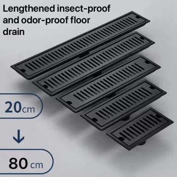 Black 20-80cm Extended Floor Drain Bathroom Toilet 304 Stainless Steel Large Displacement Floor Drain Anti-Odor And Insect Proof