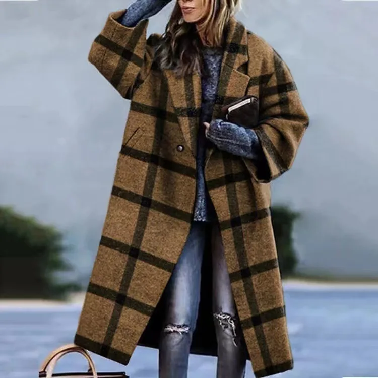 Women's Long Lapel Coat Single Breasted Warm Winter Overcoat_voghion.com