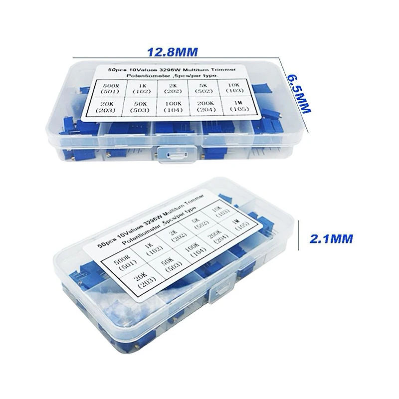 50pcs/lot 3296W Multiturn Trimmer Potentiometer Kit High Precision 3296 Variable Resistor With Free Box electronic diy kit multiturn potentiometer potentiometer kit trimmer potentiometer