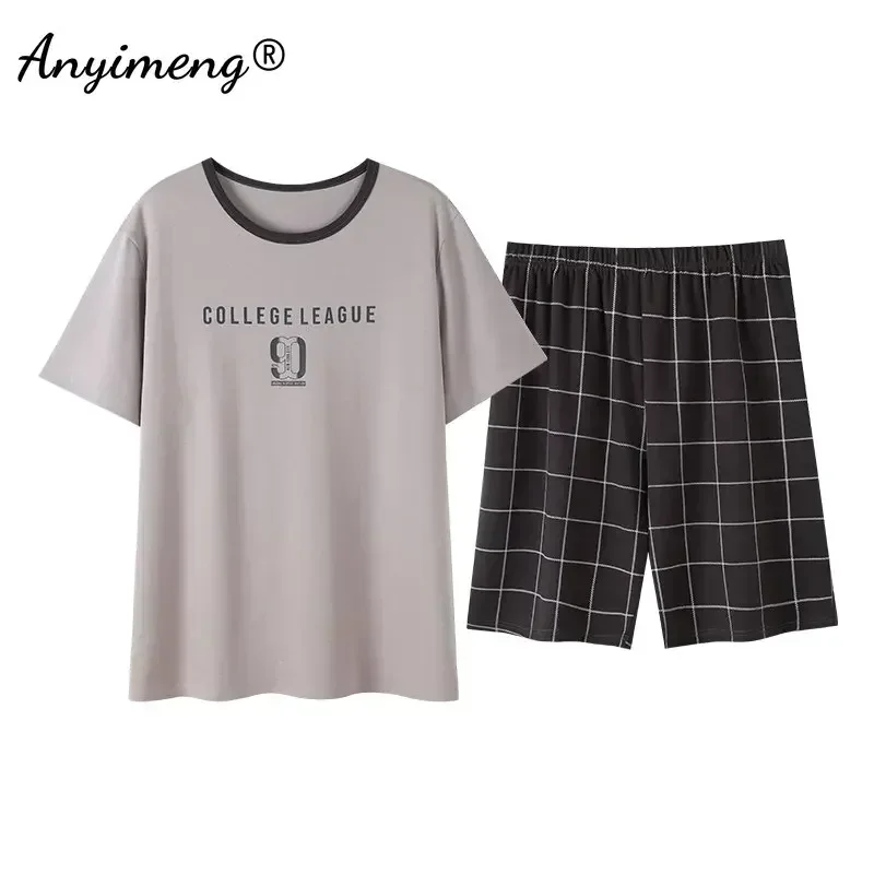Pajama Sets L-4XL Mens Cotton Sleepwear Summer Shorts Short Sleeves Homewear for Man Casual Male Pajamas 2 Pieces Set