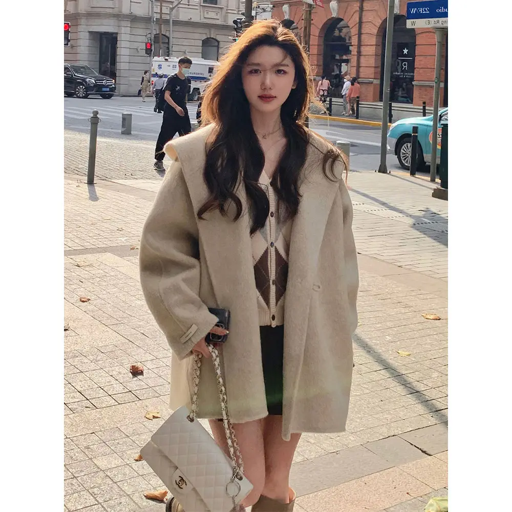 Autumn and Winter Hepburn Cashmere Overcoat Women's Clothes High-End Mild Korean Classic Style