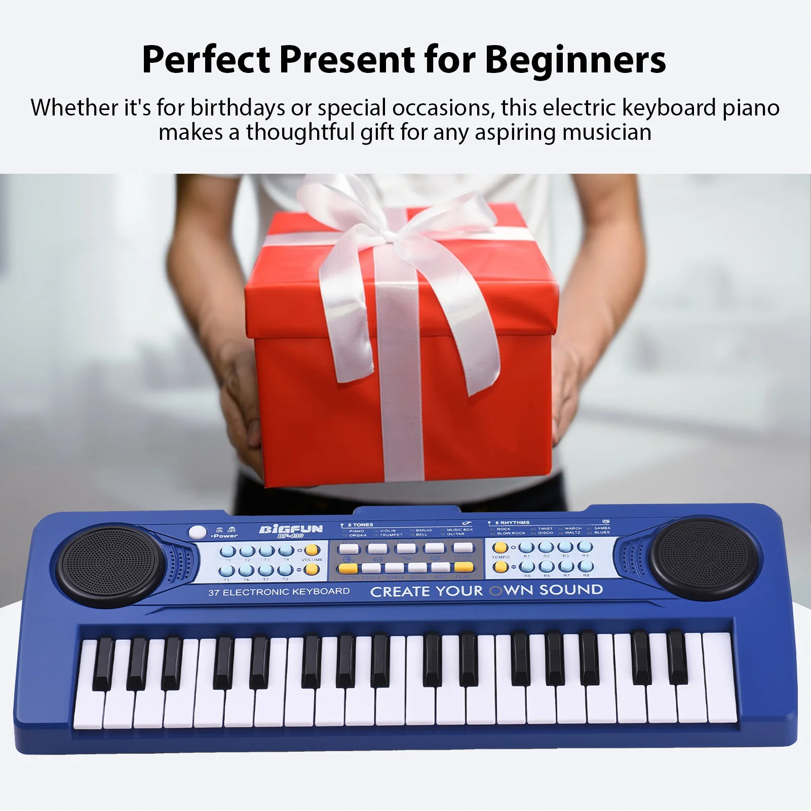 BIGFUN 37 Key Electronic Keyboard Piano 8 Tones 8 Rhythms 4 Percussion 6 Demos Dual Speaker Musical Instrument for Beginners