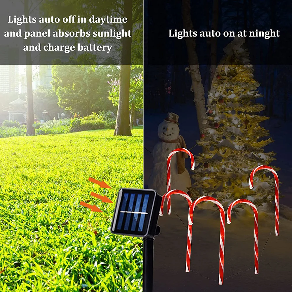 Solar Christmas Candy Cane Lights Outdoor Waterproof Christmas Day Light Pathway Marker Candy Lights Garden Passage Decoration