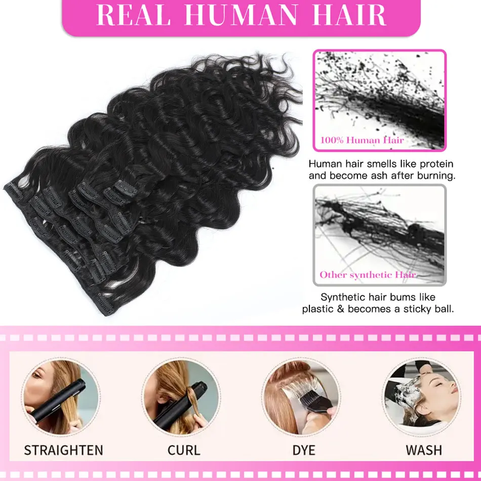 Natural Wave Clip In Human Hair Extensions 100% Remy Human Hair Clip In 120G 7Pcs/Set Full Head For Women 14-24Inch 6
