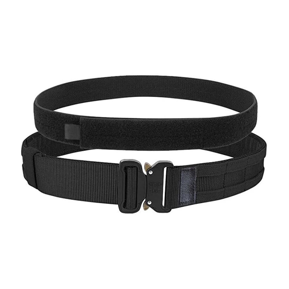 

Adjustable tactical belt with double layer design, made of durable nylon material, for efficient tool organization and waist bag