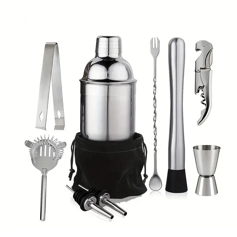 6/7/10pcs Stainless Steel Cocktail Shaker Bartending Tools Bartender Kit Martini Sharker Drink Mixer Set With Storage Bag cocktail shaker cocktail bar tools