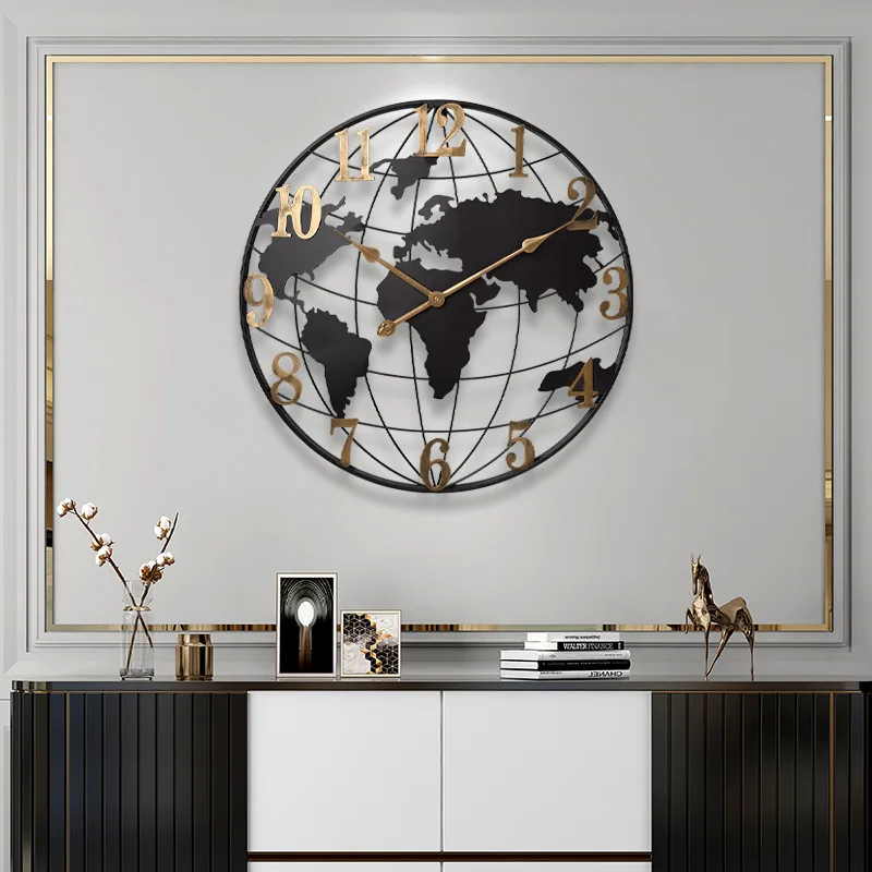Large Metal World Map Wall Clock 4