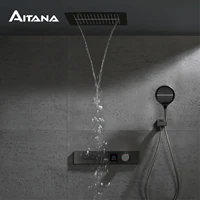 ระบบฝักบัวอาบน้ำทองเหลืองสีเทาแบบหรูหราพร้อมจอแสดงผล LED แบบดิจิตอลอุณหภูมิคงที่3ฟังก์ชั่นก๊อกน้ำในห้องน้ำ 1