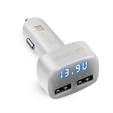 Car Charger 3.1A Dual USB Universal 4 in 1 Voltage/Temperature/Current Meter Tester Adapter Digital LED Display For Huawei