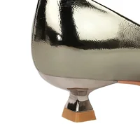 Women Comfortable 3.5cm High Heels Shallow Pointed Toe Work Pumps Lady Glossy Leather Low Heels 2024 Luxury Brand Designer Shoes - Image 5