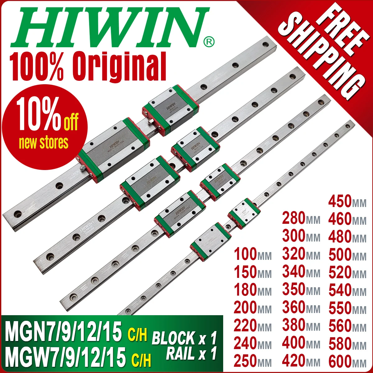 Original Hiwin mini Linear guide rails block carriage MGN12H MGN9H MGN12C MGN15C MGN7H MGN9H MGN12H MGN15H 3D Printer part CNC