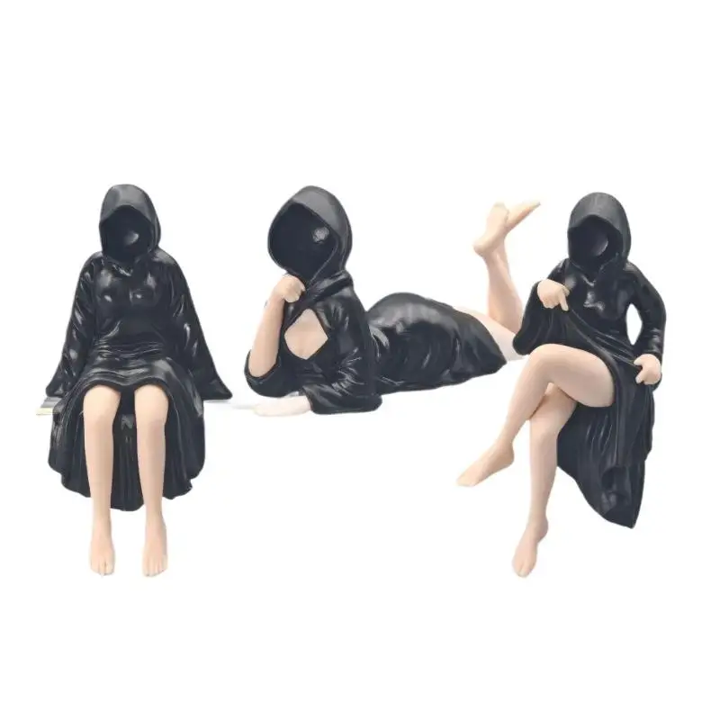 3D geheimnisvolle Statue Gothic schwarze Robe Königin Figur Bücherregal Skulptur gruselige sitzende Statuen Desktop Ornamente Halloween Geschenke – Detail 1