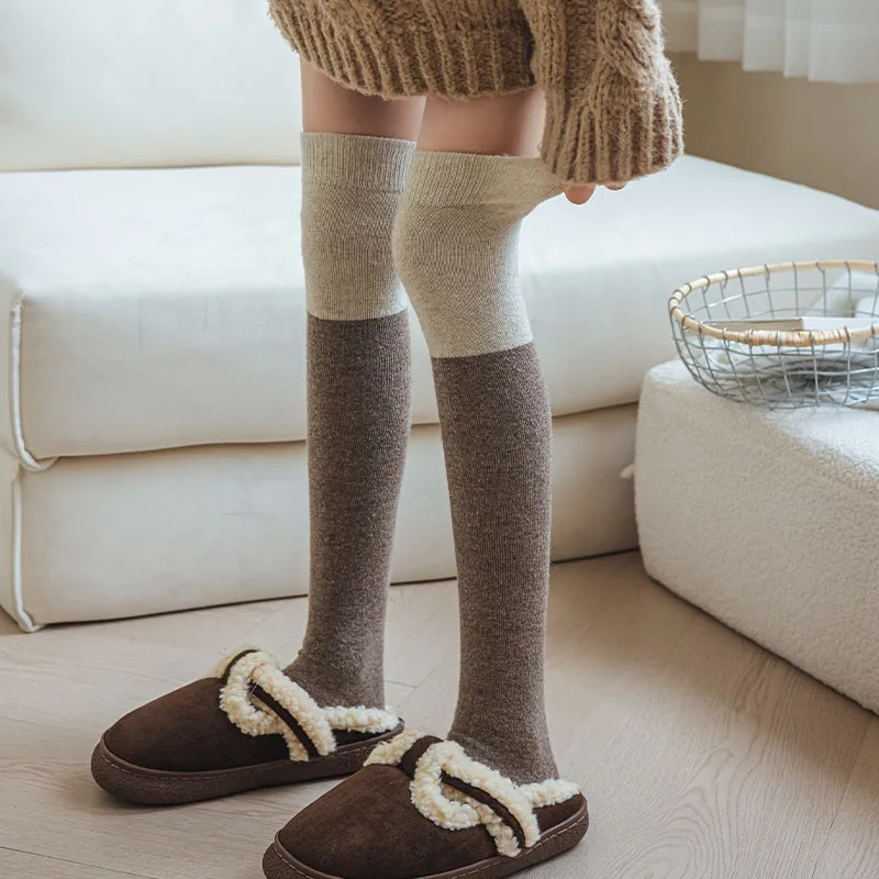 

Fashion Wool Stockings Patchwork Over Knee Socks Women Leg JK Long Wool Socks Female Warm Sock Streetwear Calcetine mujer
