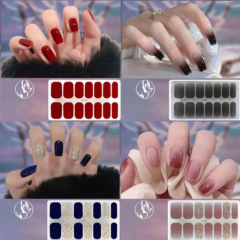 

3D Glitter Foil Semi-Cured Nail Art Stickers French UV Decoration Manicure Slider Decal Gel Sticker Nail Paste Waterproof R6C8