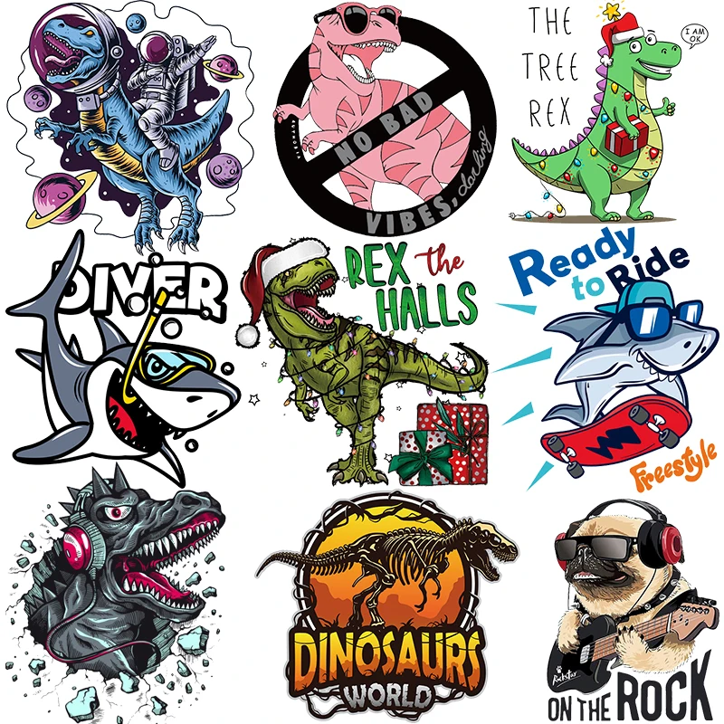 

DIY Animal Patches Rock Shark Clothes Stickers Heat Transfer Iron-on Patches For T-shirt Dresses Washable Stickers DIY Patches