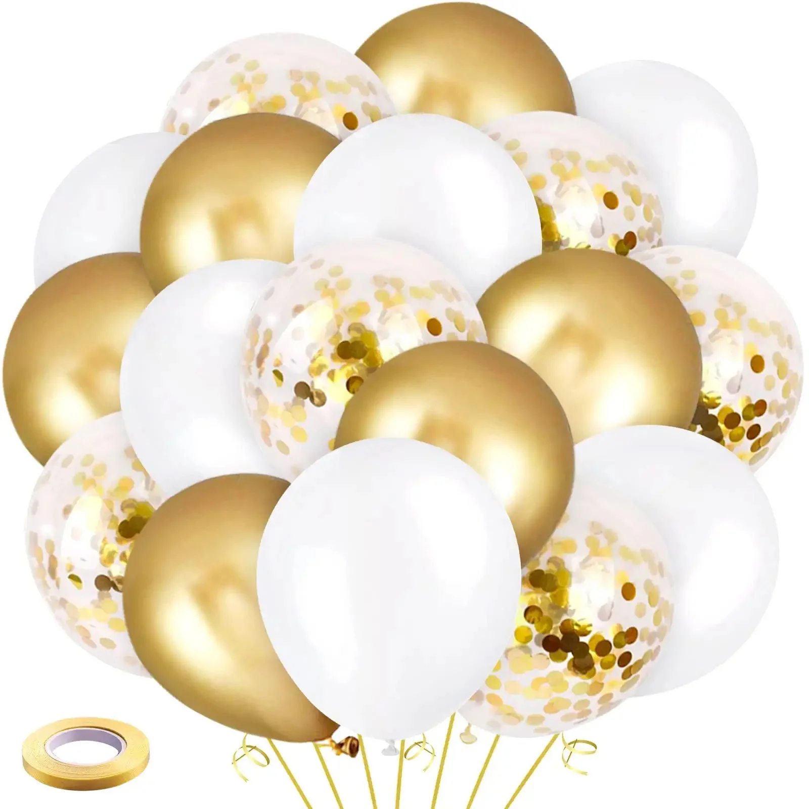 

50-60Pcs Confetti Latex Balloons 12 Inch White Metallic Gold Party Balloon Birthday Wedding Anniversary Bridal Shower Decoration