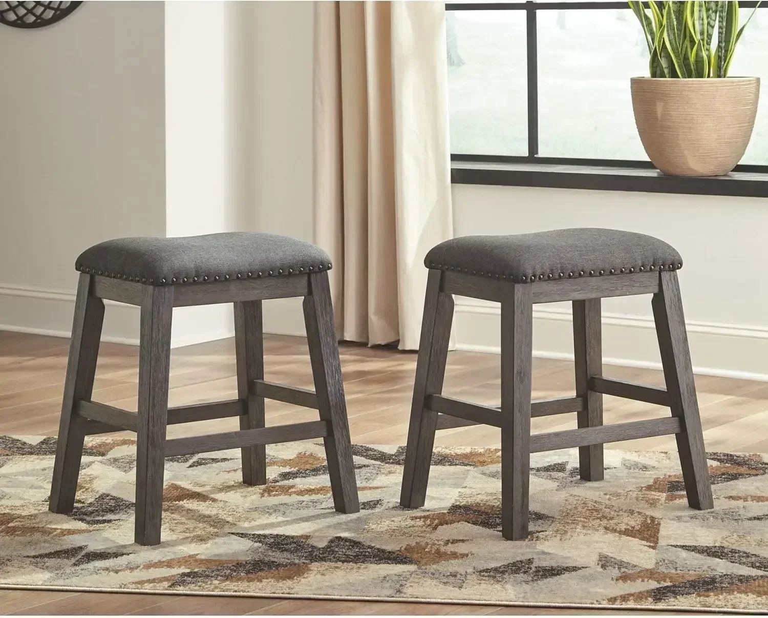 New2025-Signature Design by Ashley Caitbrook Rustic 24.4" Counter Height Upholstered Barstool, 2 Count, Gray