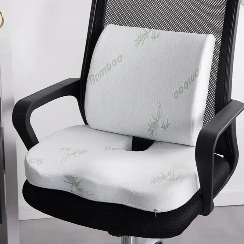 Bamboo Fiber Orthopedic Memory Foam Cushion for Sedentary Back Pain Relief Cushion Comfort Office Chair Car Seat Waist Pillow 3