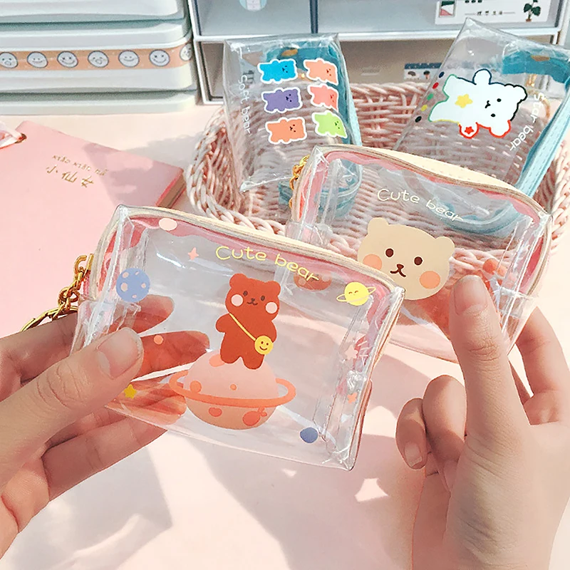 

Cute Ins Cartoon Transparent Waterproof Portable Mini Storage Bag Small Zipper Stationery Pouch Pencil Case