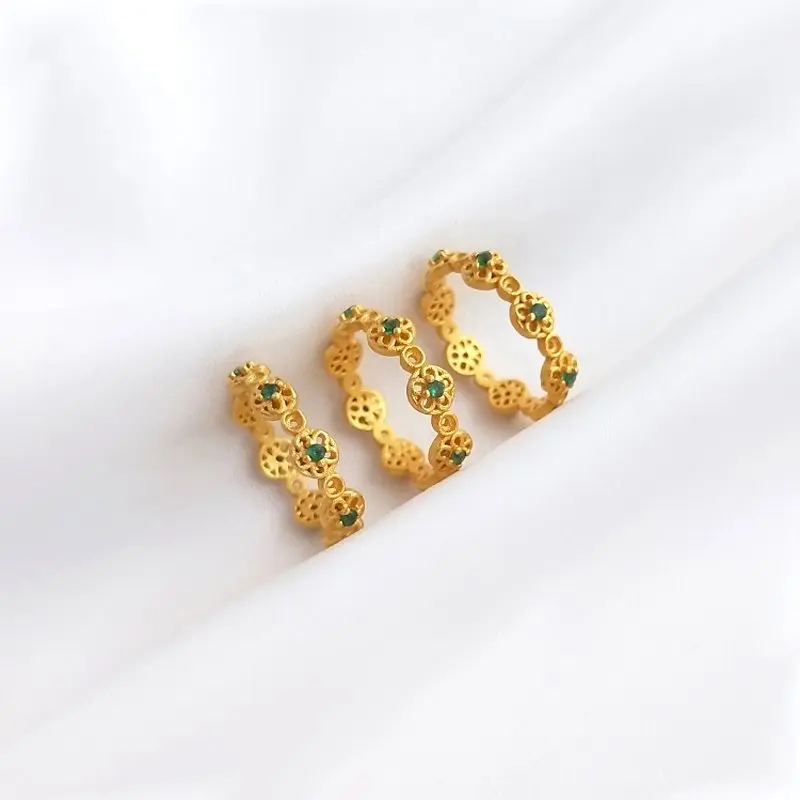 

2PCS 14k Gold Plated Green Zircon Inlaid Flower Ring Charms for Jewelry Making DIY Supplies Handmade Brass Accessories Wholesale