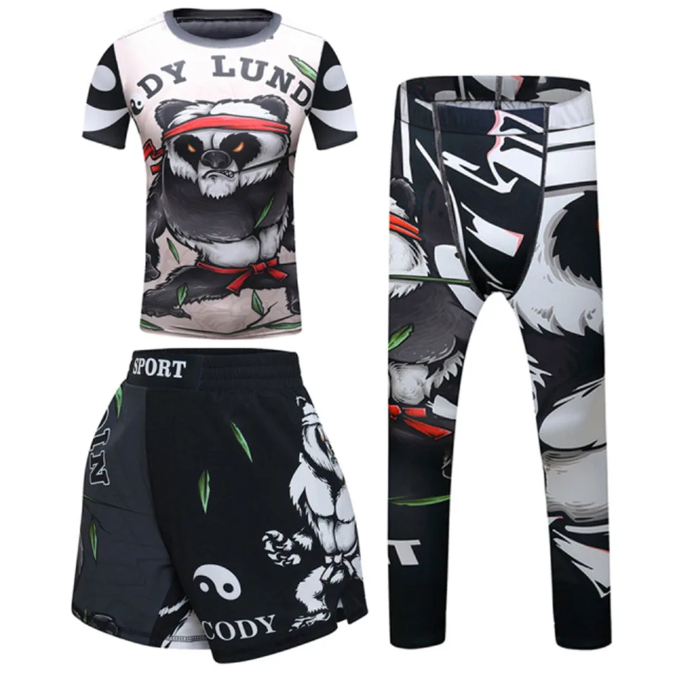 Kids MMA Compression T-Shirt+Shorts Set Boys Children Jiu Jitsu MMA Bjj Kickboxing Boxing Running Jerseys Training Gym Clothing