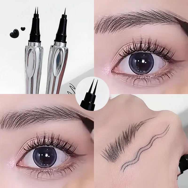 Ultra Fine 2 Point Silver Eyebrow Pencil Liquid Wild Eyebrow Tattoo Waterproof 2 Forked Silk Worm Eyebrow Pencil Easy to Use Eye