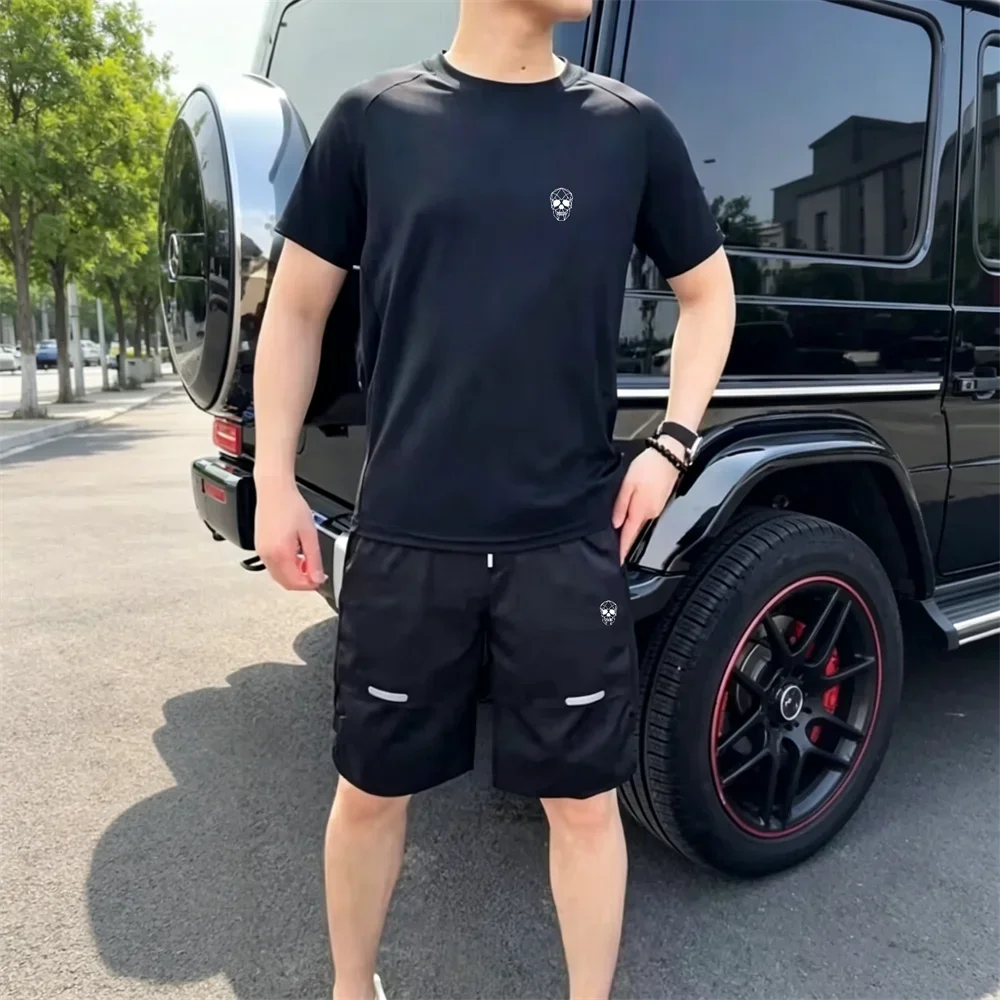 여름 아이스 실크 시원한 남성 골프 티셔츠 및 반바지 2피스 한국 골프웨어 패션 캐주얼 반팔 상의 남성 골프 의류