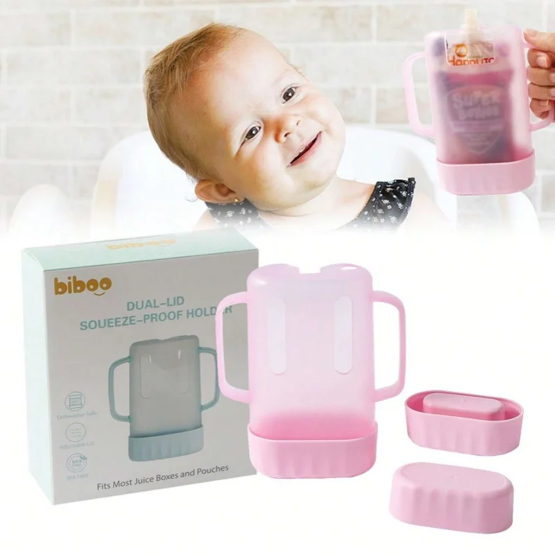 BIBOO Dual-Lid Squeeze Pouch Holder for Food Pouches & Drink Boxes, Baby Pouch Holder with Larger Capacity