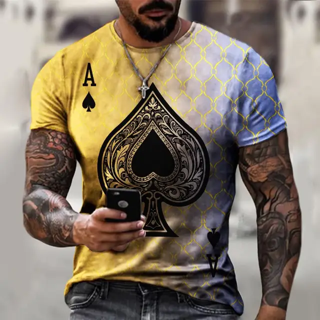 2022 Summer New Fashion Personality 3D Poker Printing T-shirt Men's Round Neck Shirt Casual All-match Short-Sleeved Sportswear 6 s1732