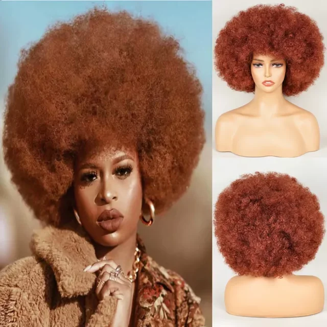 Afro Kinky Curly Wig Short Fluffy Hair With Bangs Deep Brown Wig For Black Woman African Synthetic Party Cosplay Wigs Perruque 350