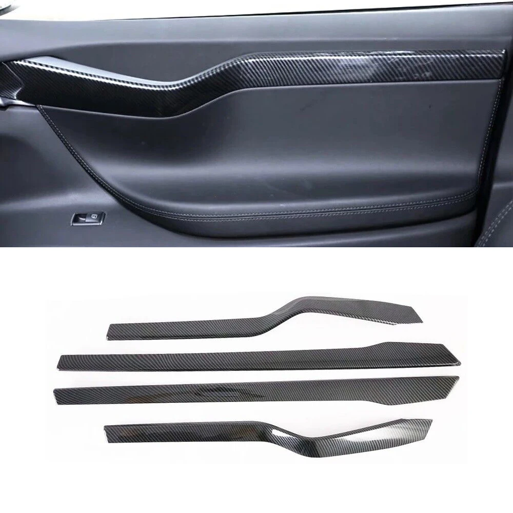 Tesla Model X 2016-2019 용 4 Pcs 실제 건식 탄소 섬유 내부 도어 스트립 트림