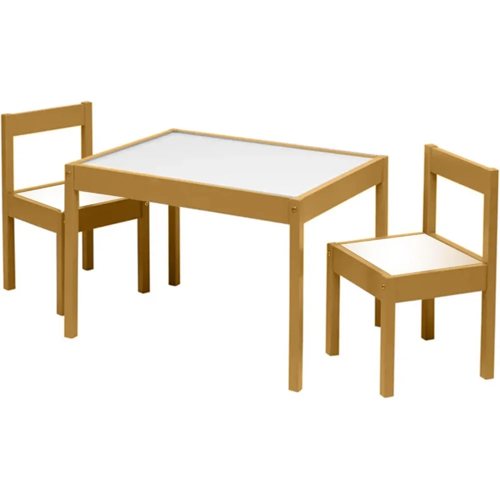 3 Piece Solid Rubberwood Table and Chairs Set with Natural Finish, Rounded Edges and Corners, and Wipeable Dry Erase Surface 6