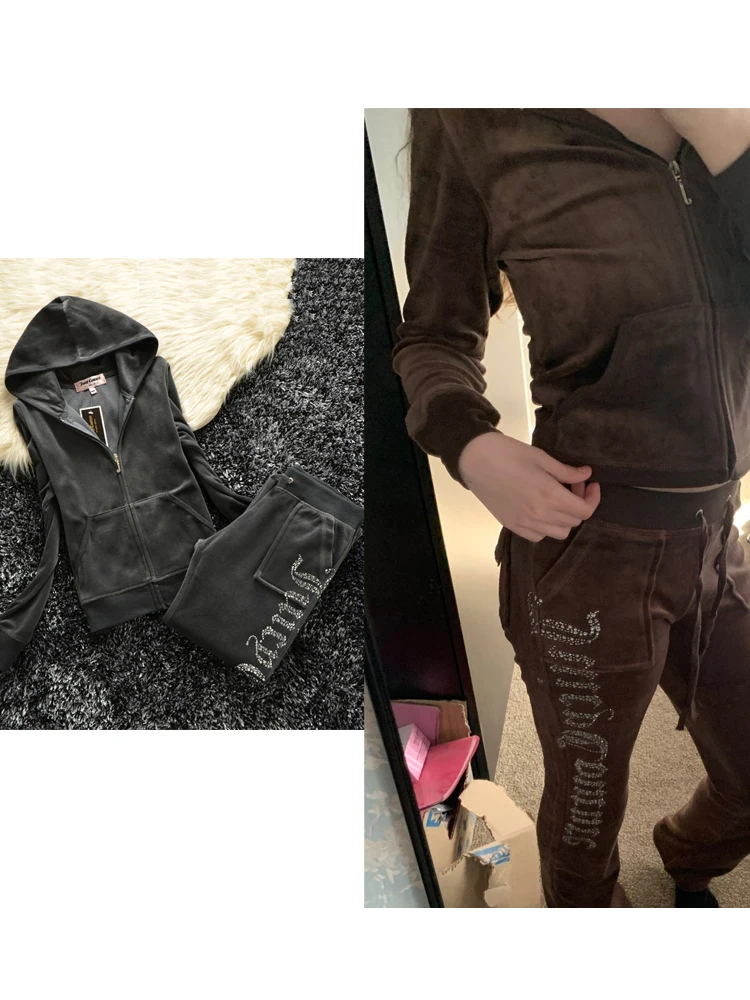 YICIYA Juicy Tracksuit Spring/Fall 2022 Women's Brand Velour Tracksuit Suit Women Velvet Zipper Sweatshirt And Pants Fat Sister