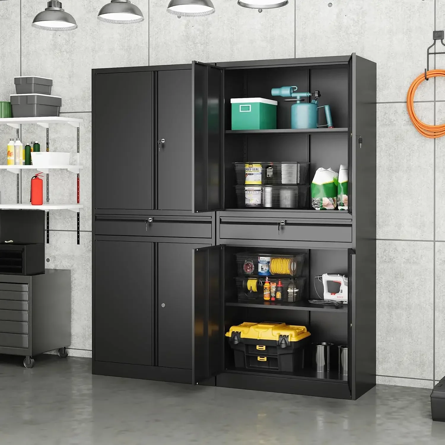 Metal Garage Storage Cabinet and Adjustable Shelves,Tool Storage Cabinet with Drawer-71"Steel Locking for Garage 6