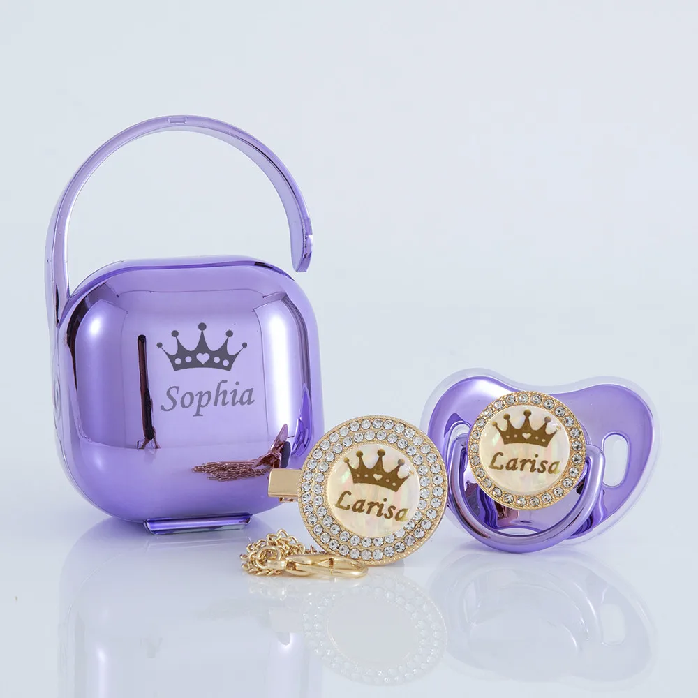 

MIYOCAR personalized Metallic purple bling pacifier and clip pacifier box set BPA free dummy Luxury unique color and design