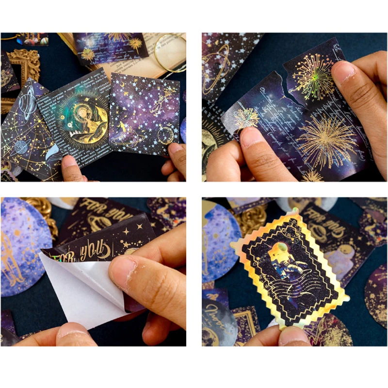 40Pcs Vintage Gold Hot Stamping Sticker Set Scrapbooking Decorative Paper Scrapbook Supplies Kit