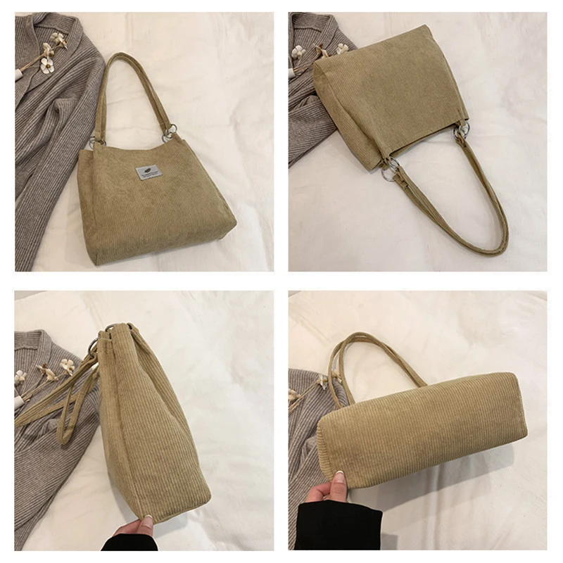 Corduroy Single Shoulder Bag Student Retro Large Capacity Canvas Bag Versatile Commuting Tote Bags Minimalist Handbag Woman