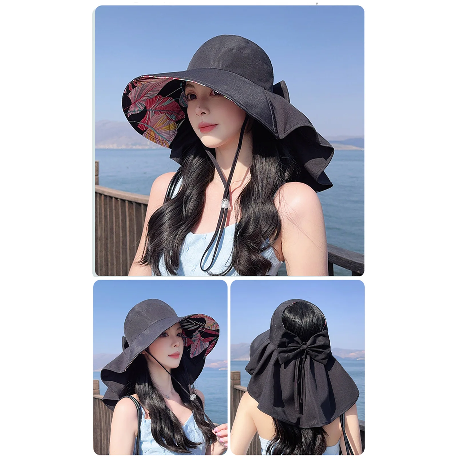 Sommer-Sonnenhüte für Mädchen, Damen-Sommermode, Sonnenhut, atmungsaktiv, französischer Stil mit Schleife, Sonnenhüte für Pool, Urlaub, Camping – Detail 3