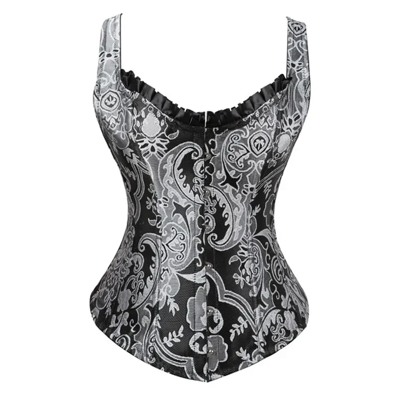 Women Corset Bustier with Straps Overbust Floral Jacquard Corset Top Gothic Steampunk Corselete Plus Size