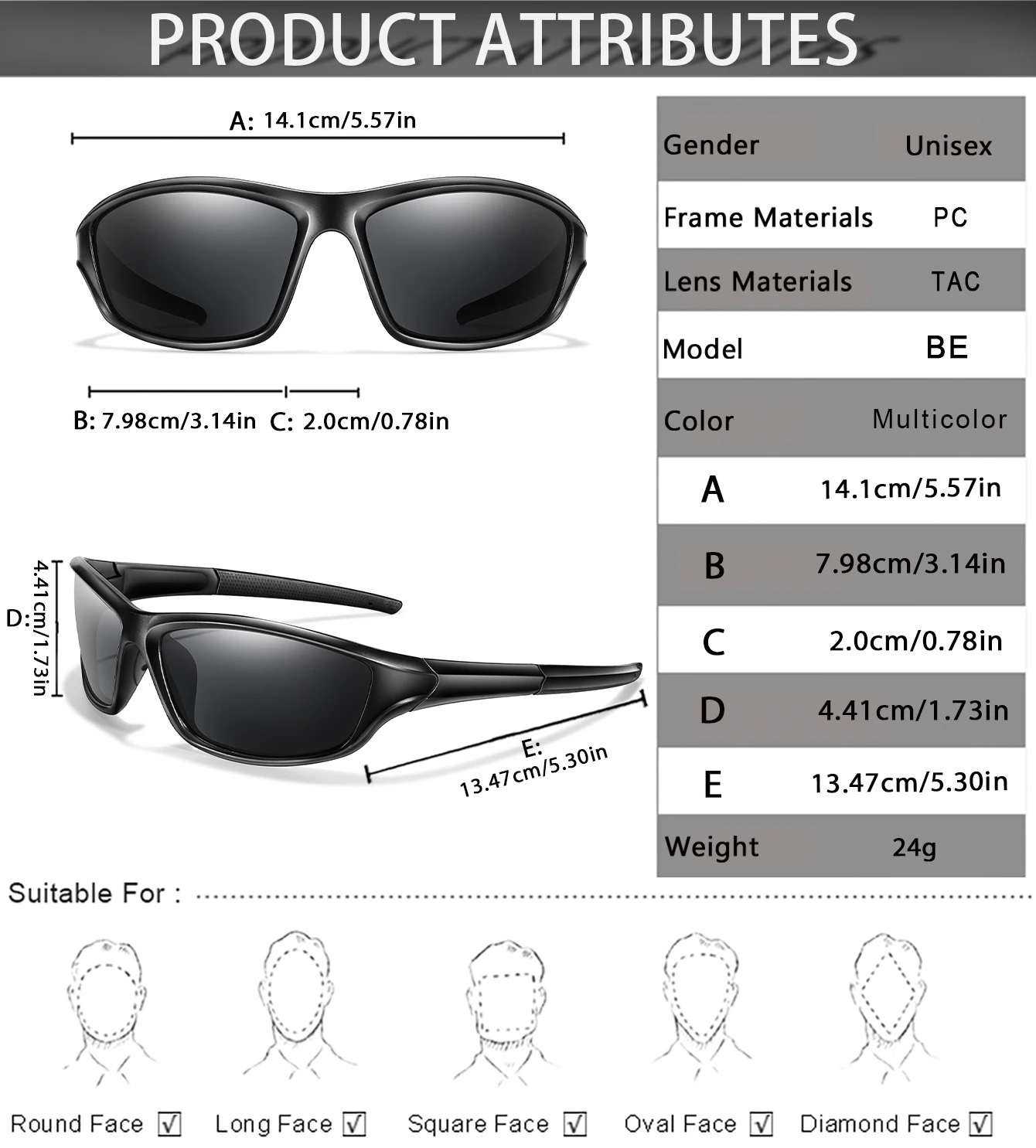 Description Picture 3 of itemPolarized Fishing Sunglasses Men And Women Sports Colorful Glasses with UV protection for Outdoor Running, Hiking, Cycling