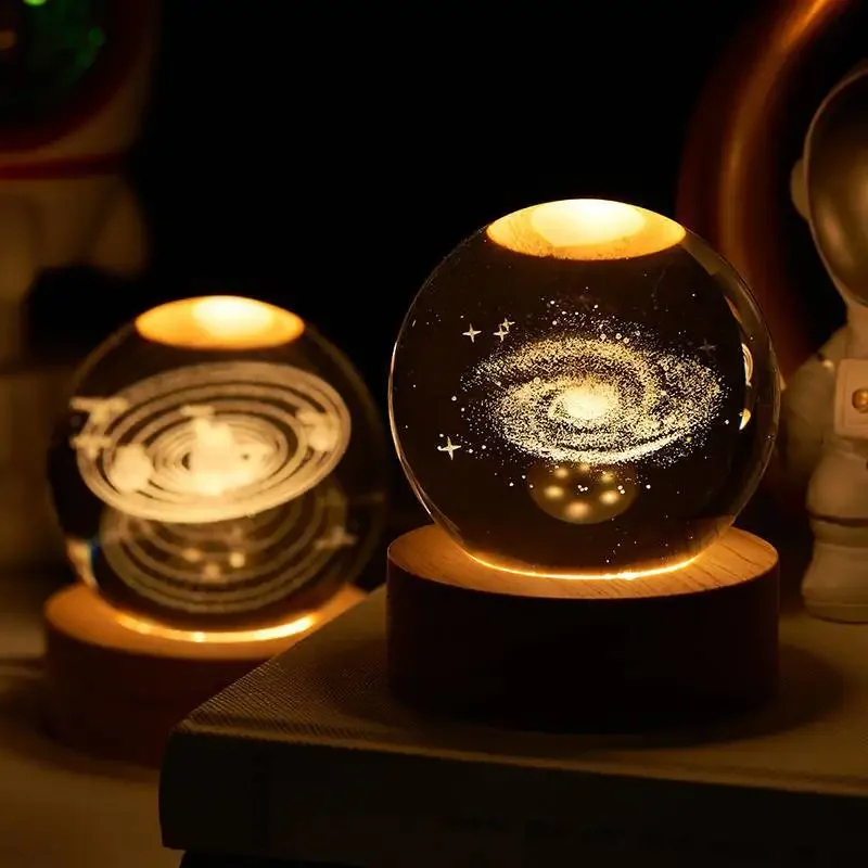 

USB Plug-in 3D Crystal Glowing Planetary Galaxy Astronaut LED Night Light Novelty Starry Sky Projector Table Lamp Bedroom Decor
