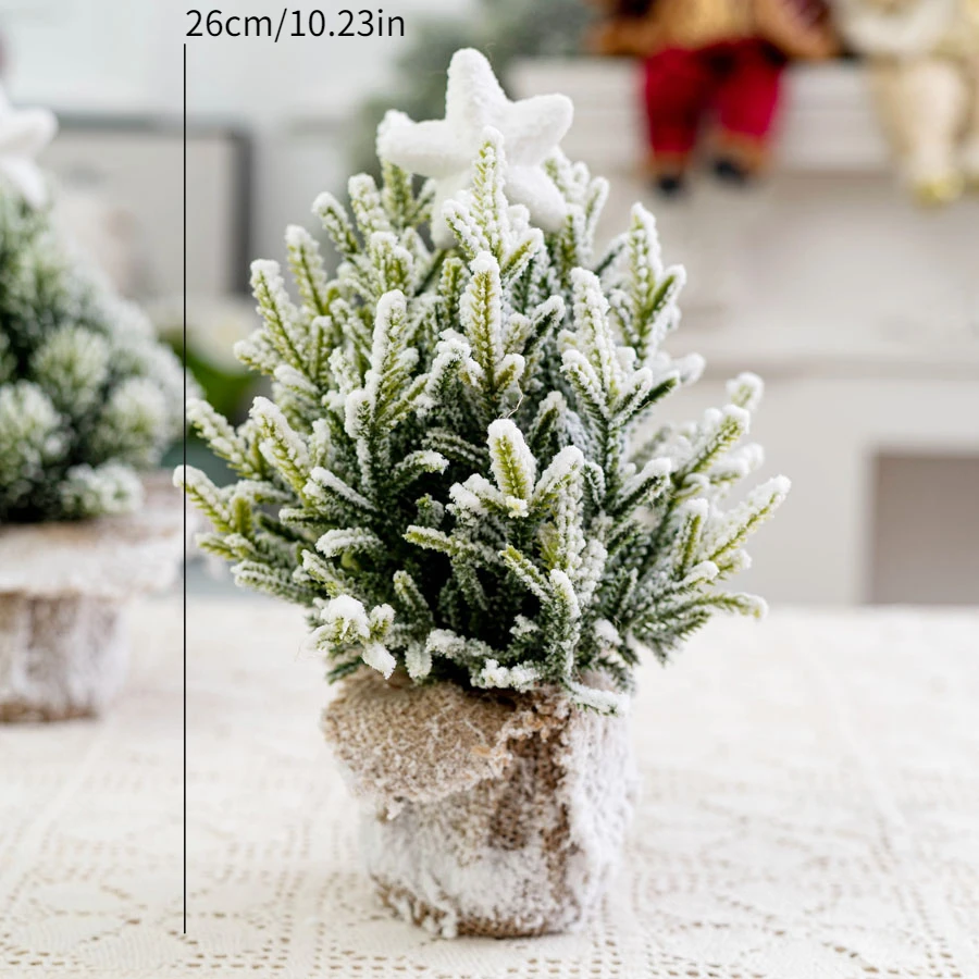 

1 artificial mini Christmas tree, snowflake pine tabletop decoration cedar conifer Christmas party decoration New Year gifts
