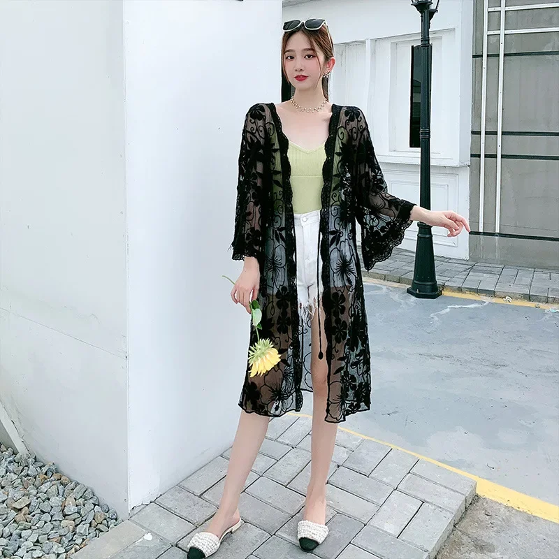초내추럴 여성용 자외선 차단 가디건, 중간 길이 레이스, 얇은 재킷, 오토바이 따뜻한 얼굴 마스크, 오토바이 Equi, 2020 여름 신상