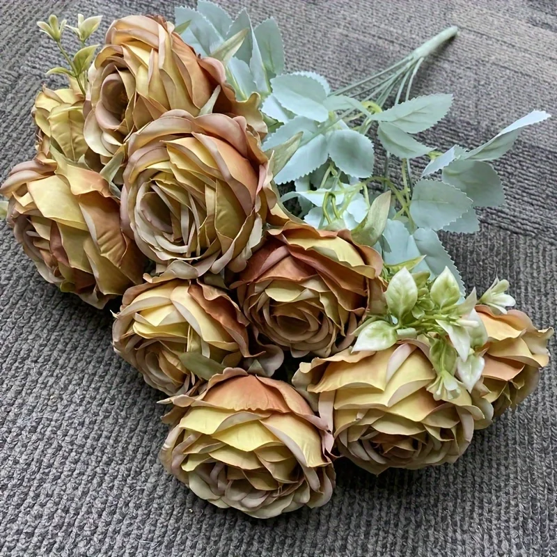 Elegant 9-Head Rose Bouquet for Wedding Decor or Photography Props