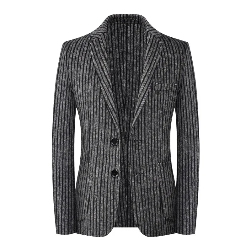 

2024 Men's Striped Suit Casual Blazers Two-button Double-sided Woolen Cloth Single West Coat Clothing Nizi