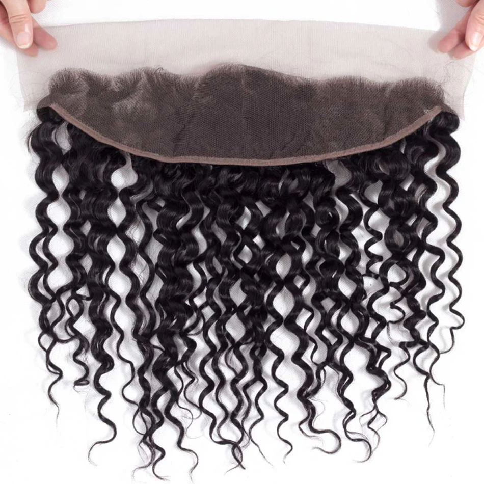 Frontale in pizzo 13x4 Water Wave, chiusura in capelli umani con onda naturale, HD, trasparente, solo frontale. - immagine 5