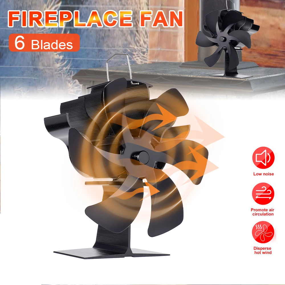 

6 Blade Black Fireplace Fan Wood Burner Environmental Protection Quiet Household Fireplace Fan Efficient Heat Dissipation