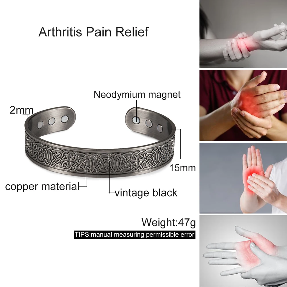 Meathly Real Copper Magnetic Bracelet Viking Vintage Black 15mm Wide Adjustable Open Cuff Bangles for Man Health Energy Jewelry_voghion.com