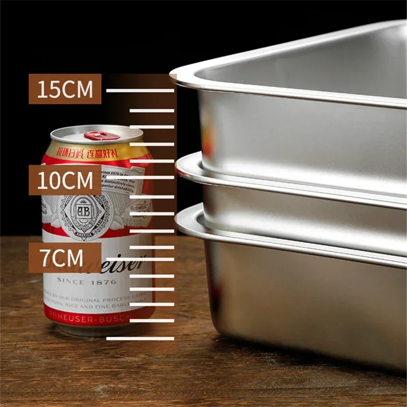 Thicken Stainless Steel Serving Tray with Lid Rectangle Metal Food Storage Plates Dish Cake Buffet Organizer Kitchen Container 3