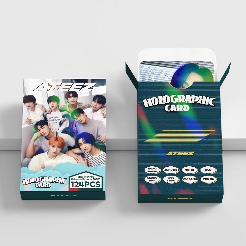 ATEEZ Laser Cards LOMO Cards Fan Favorites Photo Stickers Glitter Hologram Postcards Greeting 124Pcs/Set lomo cards